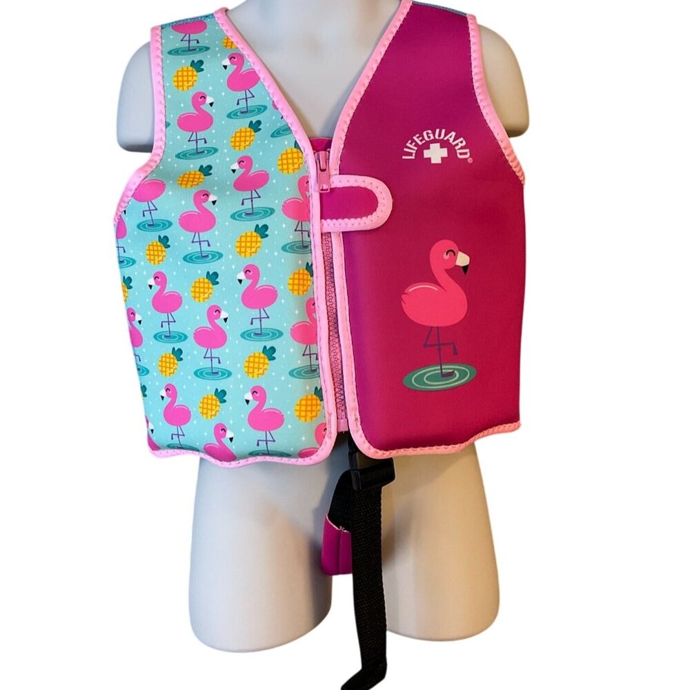 Lifeguard Brand Flamingo Swim Vest/Life Jacket Adjustable Hot Pink Turquoise